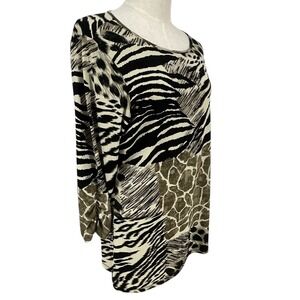 Susan Graver Women's Size L Mixed Animal Print Long Sleeve Tunic Top